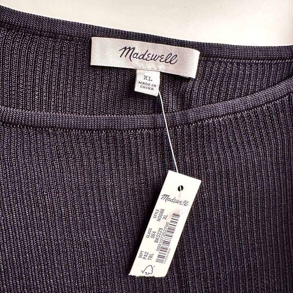 Madewell Square Neck Ribbed Tank Top Black XL Viscose Knit NWT Minimalist - Picture 3 of 10